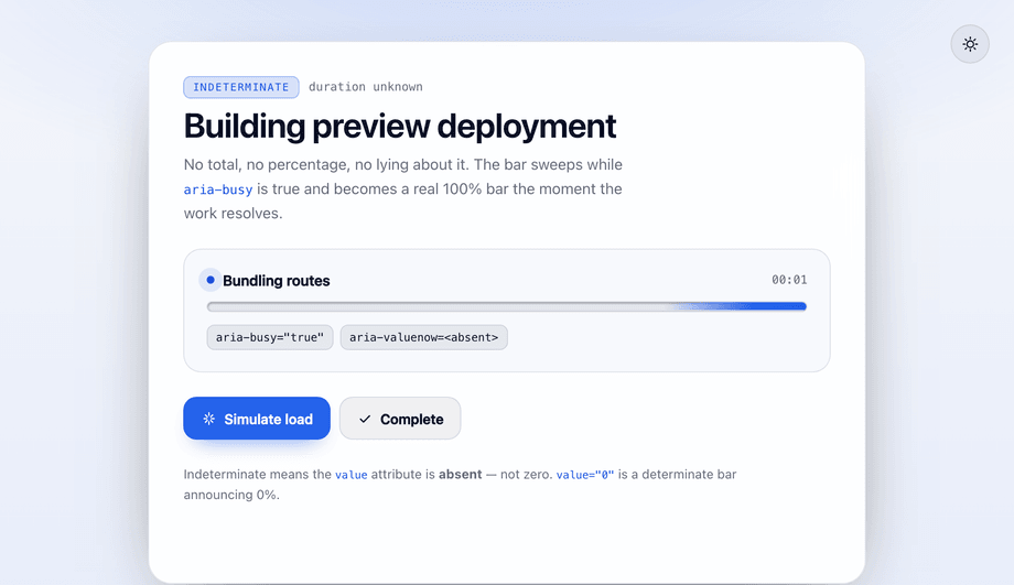 Indeterminate Progress Bar with aria-busy State — preview