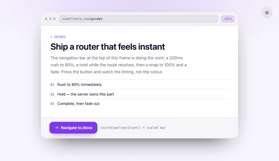 View Transition Page Load Bar (NProgress Style Route Change) — preview