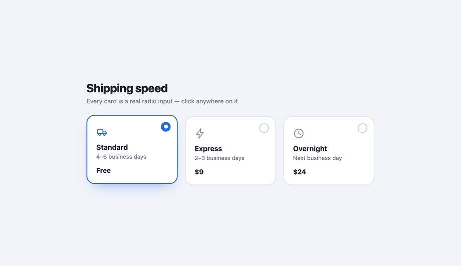 Custom Radio Button Cards (Selectable Cards) — preview