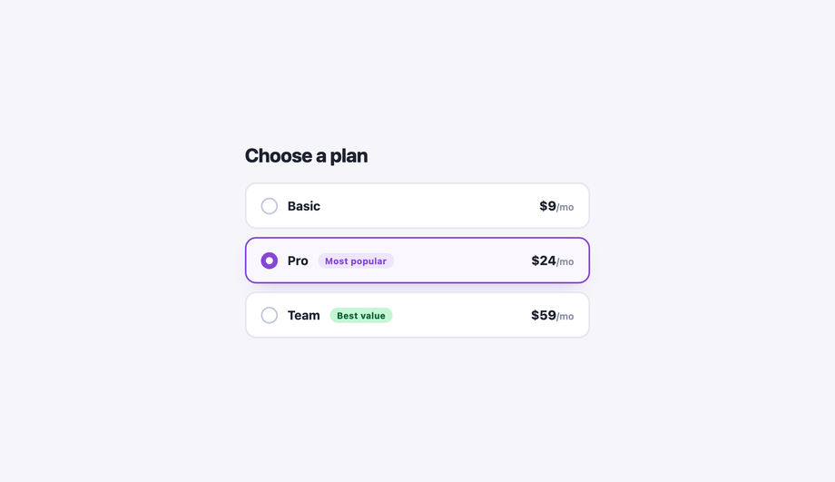 Radio Button Option Group with Badges — preview