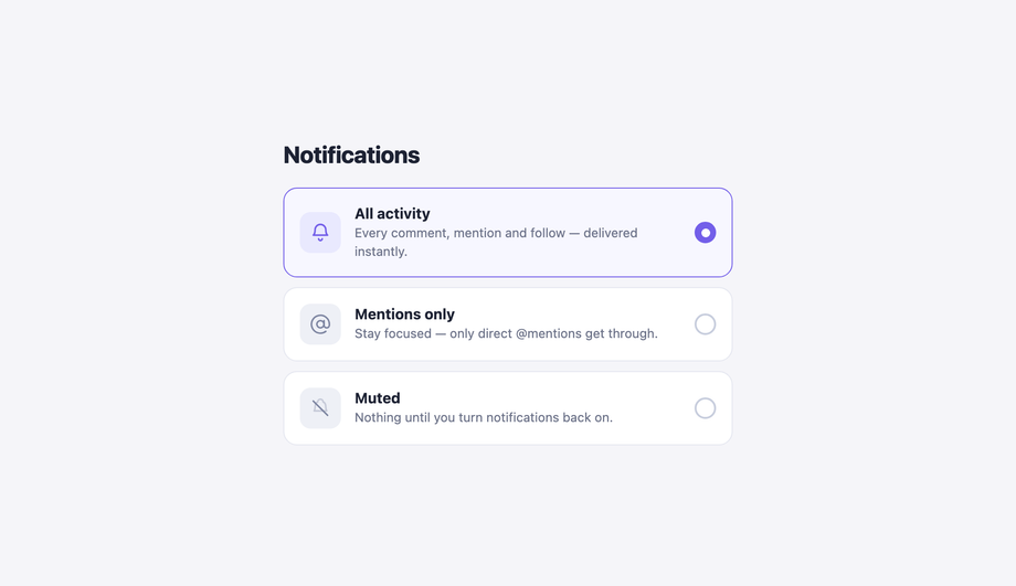 Radio Button with Icon and Subtext — preview