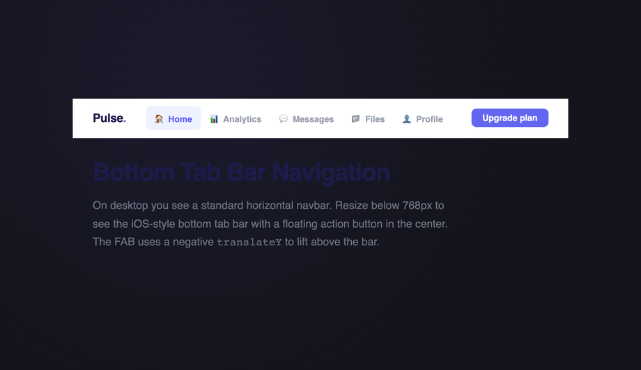 CSS Bottom Tab Bar Navigation — preview