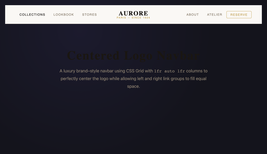 CSS Centered Logo Navbar — preview