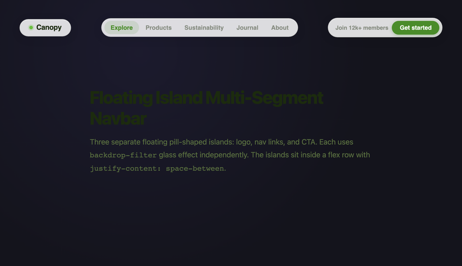 CSS Floating Island Multi-Segment Navbar — preview
