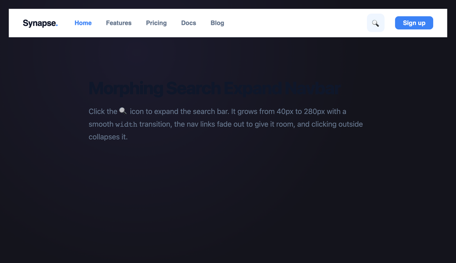 CSS Morphing Search Expand Navbar — preview