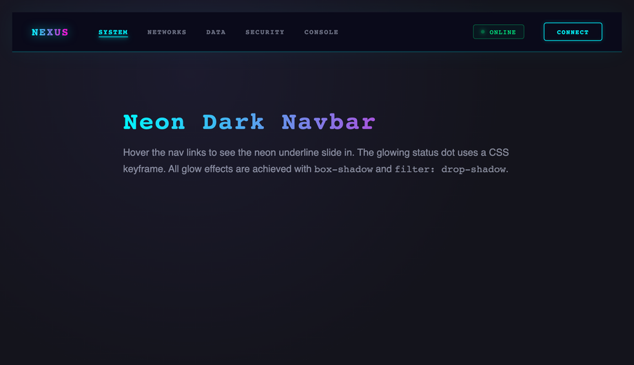 CSS Neon Dark Navbar — preview