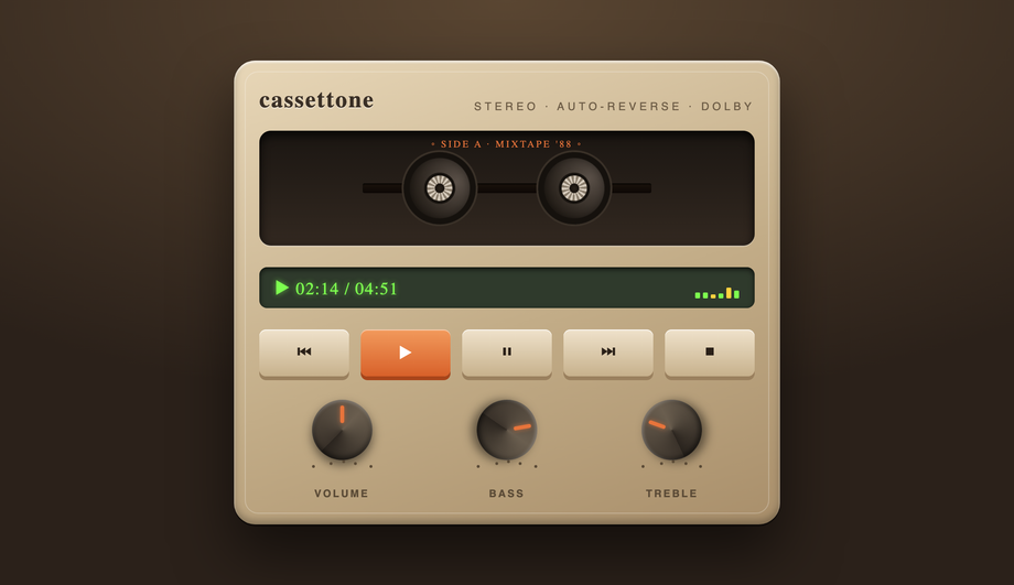 Retro Cassette Player UI Web Component — preview