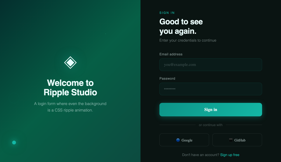 CSS Ripple Login Form UI — preview