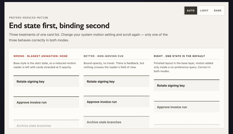 Reduced Motion Strategy for Scroll Motion — preview