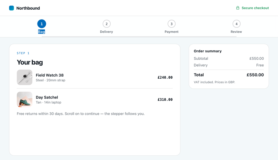 E-Commerce Checkout Step Progress on Scroll — preview