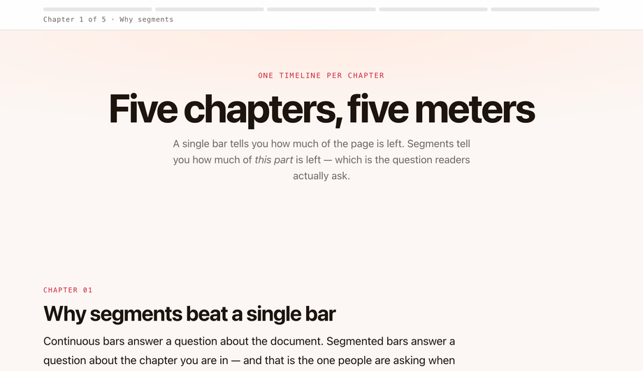 Step-Segmented Scroll Progress Bar (Section-by-Section) — preview