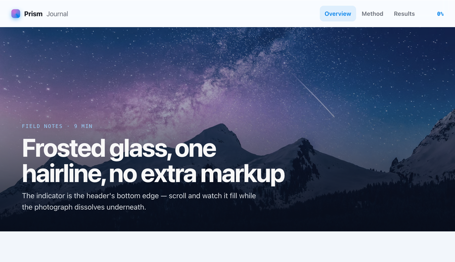 Sticky Header with Integrated Scroll Progress Bar (Glassmorphic) — preview