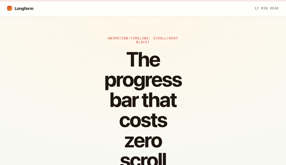 Top Fixed Reading Progress Bar (Pure CSS, animation-timeline: scroll()) — preview