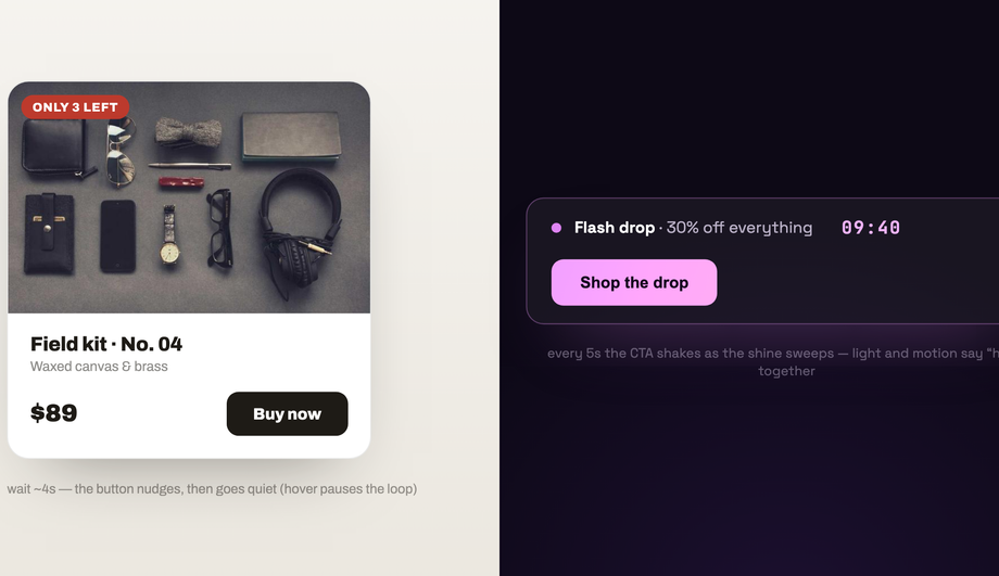 CSS Buy Now Button Attention Shake — preview