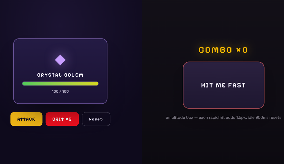 CSS Hit Damage Shake Effect for Web Games — preview