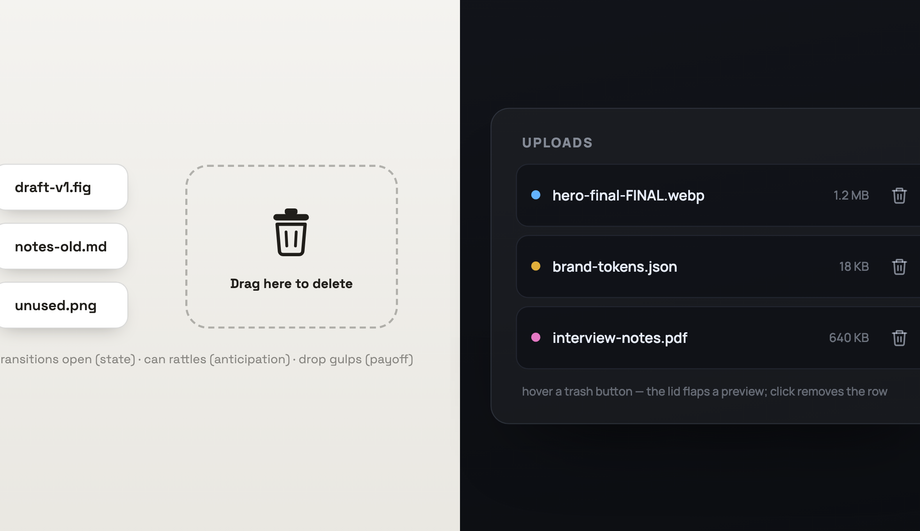 CSS Trash Icon Shake on Drag Over — preview