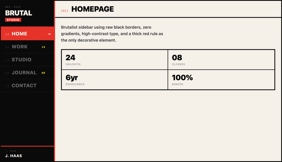 Brutalist Left-Hand Border Navigation — preview