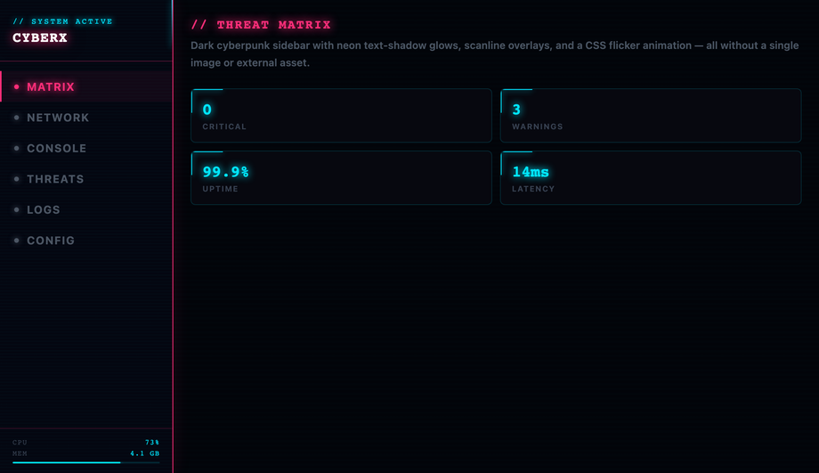 Dark Mode Cyberpunk Neon Sidebar — preview