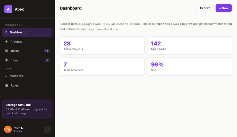 Full-Height Flexbox Sidebar — preview