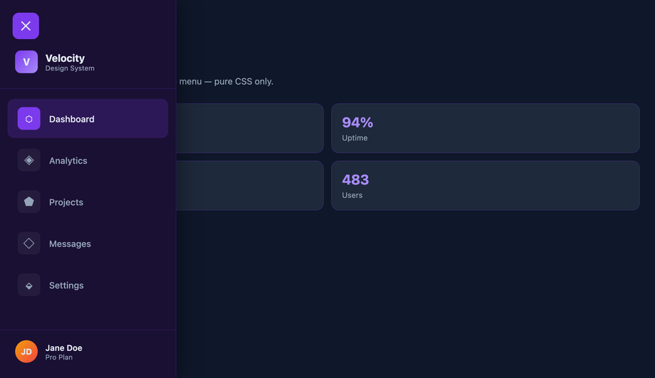 Pure CSS Slide-In Side Menu — preview