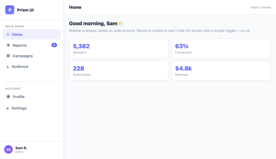 Responsive Sidebar Menu (Hidden-to-Visible) — preview
