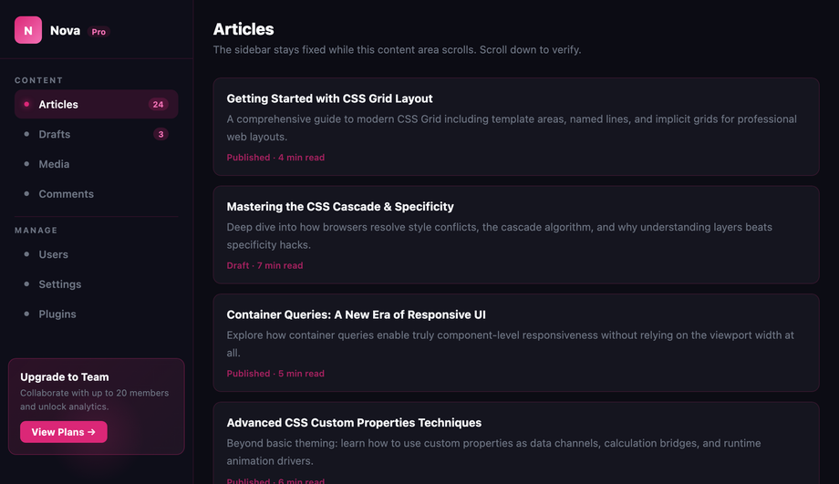 Sticky Fixed Vertical Navigation Sidebar — preview