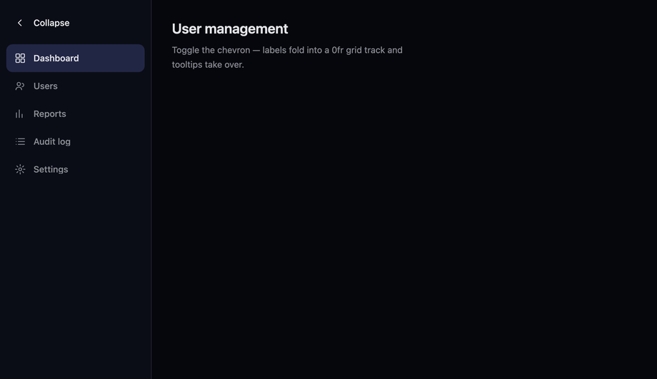 Accessible Admin Panel Sidebar with CSS Tooltips and Icon Collapse — preview