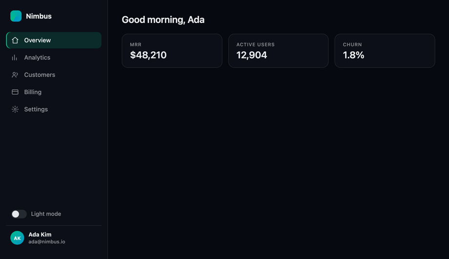 Modern SaaS Dashboard Sidebar Menu with Native Dark Mode Switch — preview