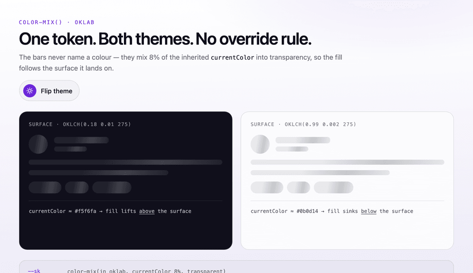 Dark Mode Skeleton with color-mix Tokens — preview