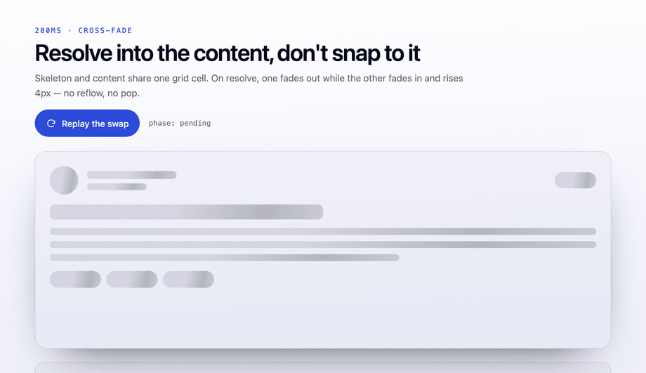 Skeleton to Content Cross-Fade Transition — preview