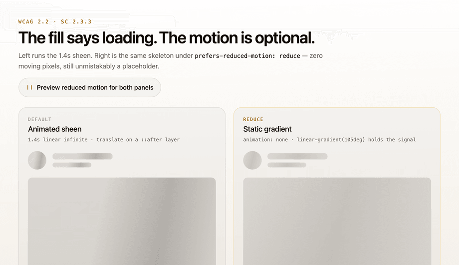 Skeleton with prefers-reduced-motion Fallback — preview