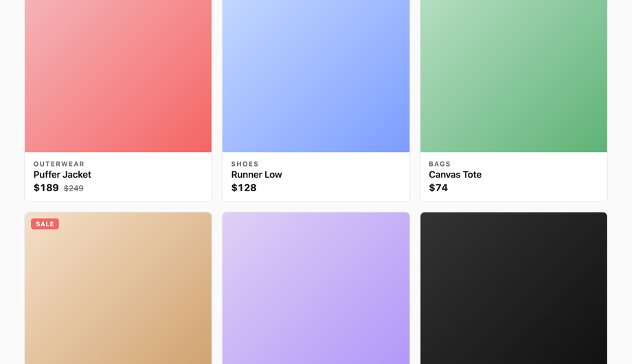 E-commerce Product Card Grid Animation — preview