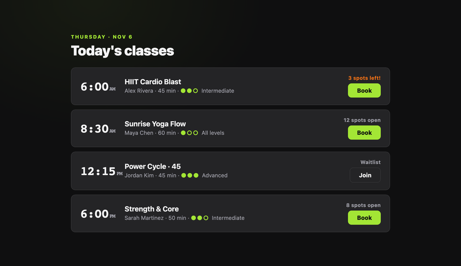 Fitness Class Schedule Slide-In — preview