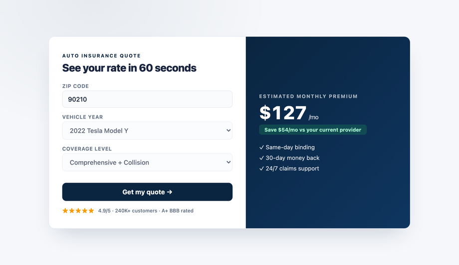 Insurance Quote Form Slide-In — preview