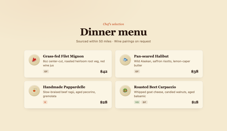Restaurant Menu Card Slide-In — preview