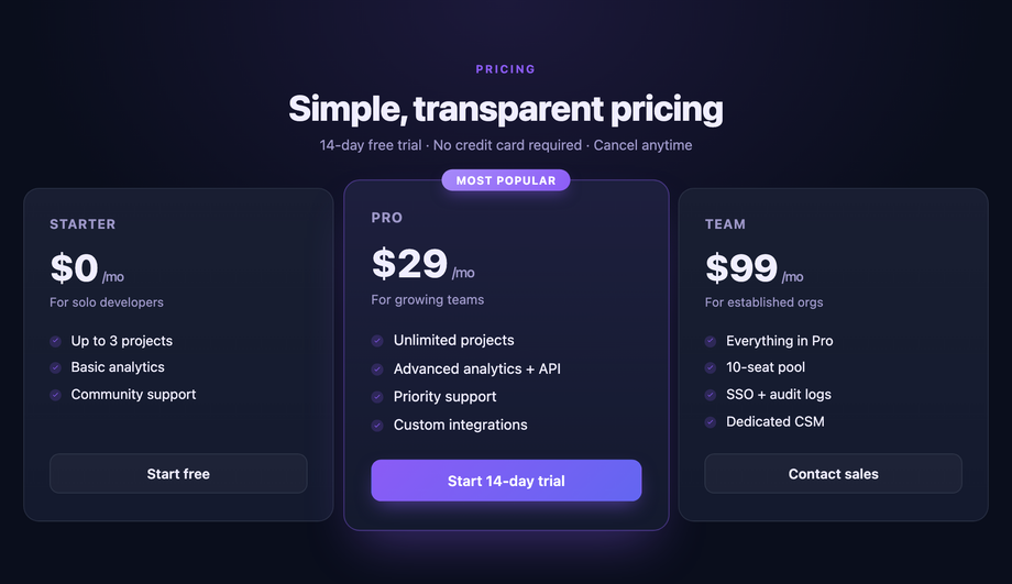 SaaS Pricing Table Slide-In Animation — preview