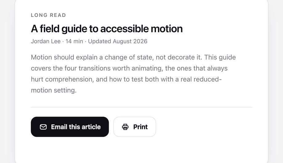 Article Email and Print Action Bar — preview