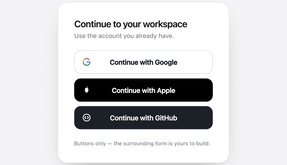 Sign In with Google Apple GitHub Buttons — preview