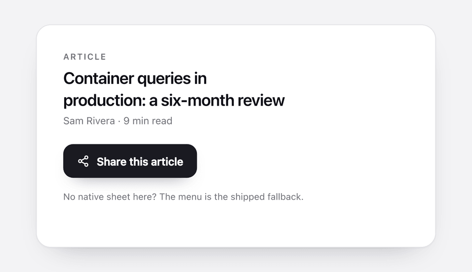 Web Share API Button with Fallback Menu — preview