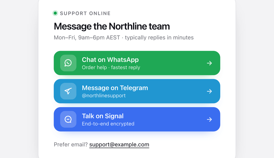 WhatsApp Telegram Signal Contact Buttons — preview