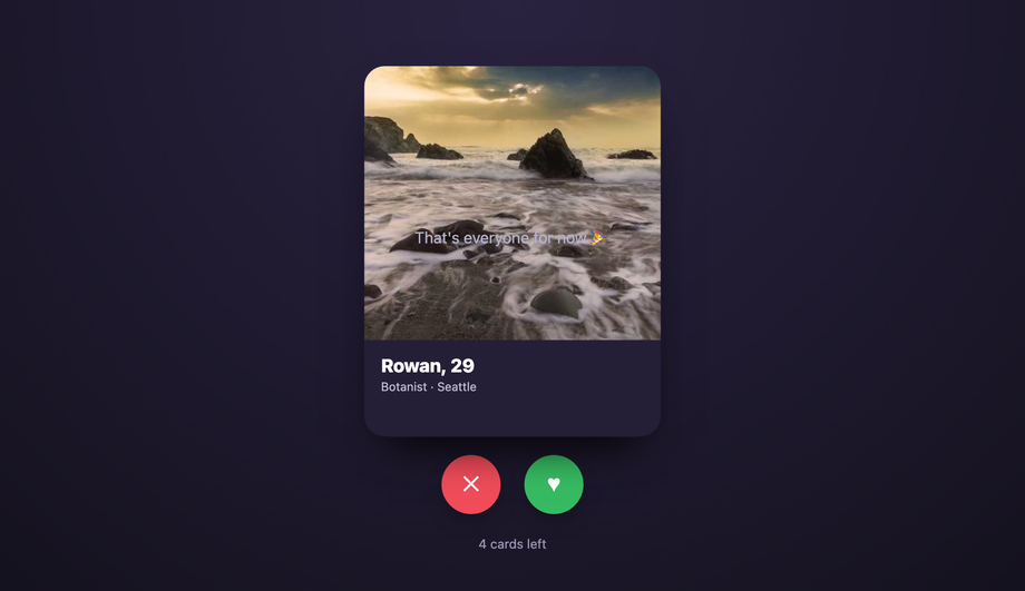 Horizontal Swiper Deck (Tinder-style) — preview