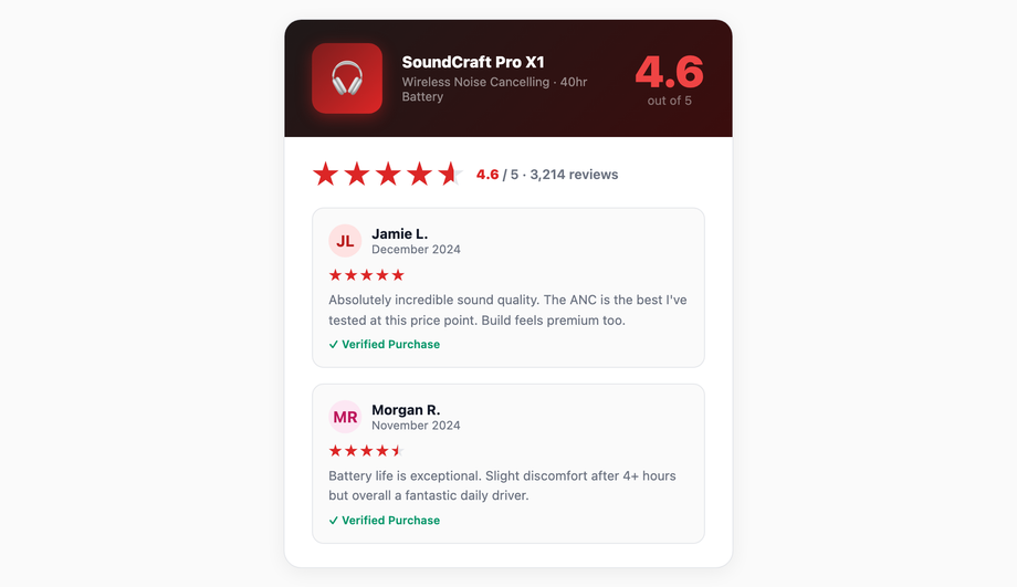 CSS Star Rating for Read-Only Reviews — preview