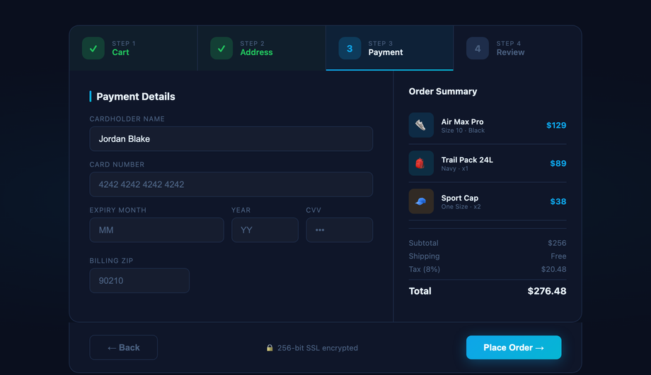 CSS Checkout Stepper UI Component — preview