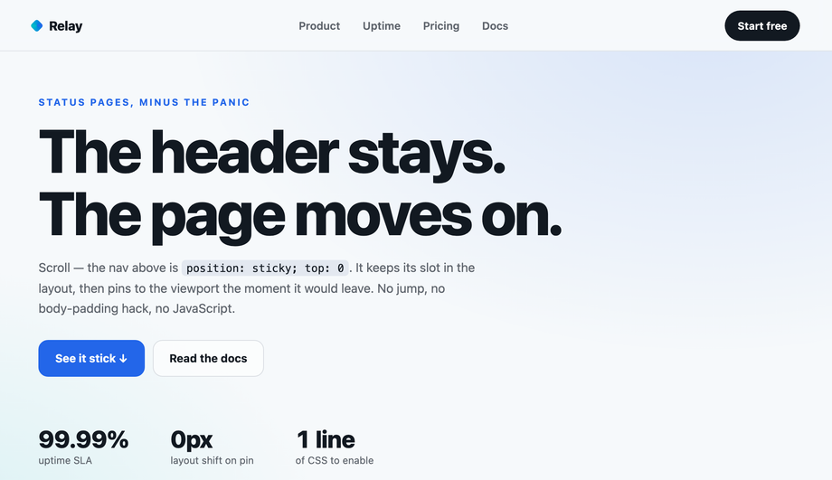 CSS Sticky Header on Scroll Example — preview
