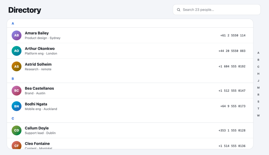 CSS Sticky Section Headers List — preview