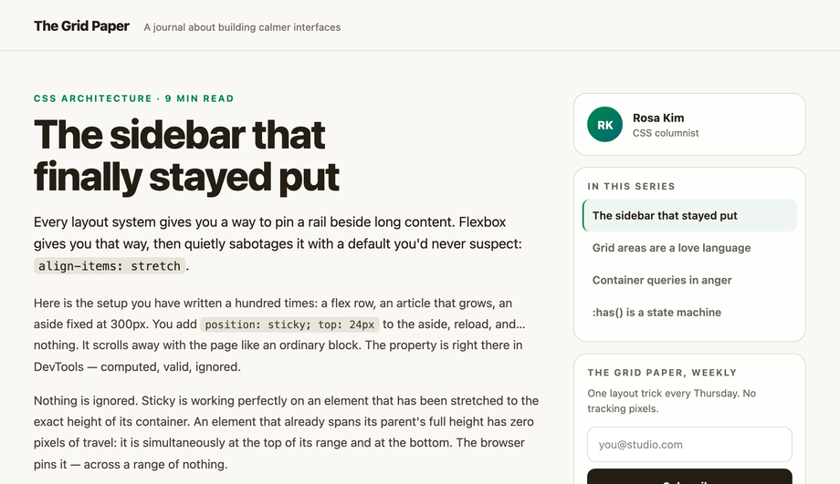 CSS Sticky Sidebar Inside Flexbox Container — preview