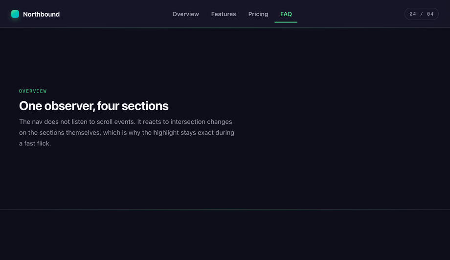 Active-Section Scrollspy Highlighting in a Sticky Navbar — preview