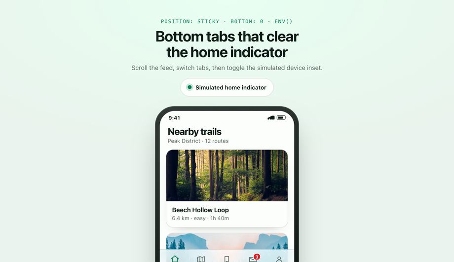 Mobile Bottom Tab Bar with Safe-Area Inset Padding — preview