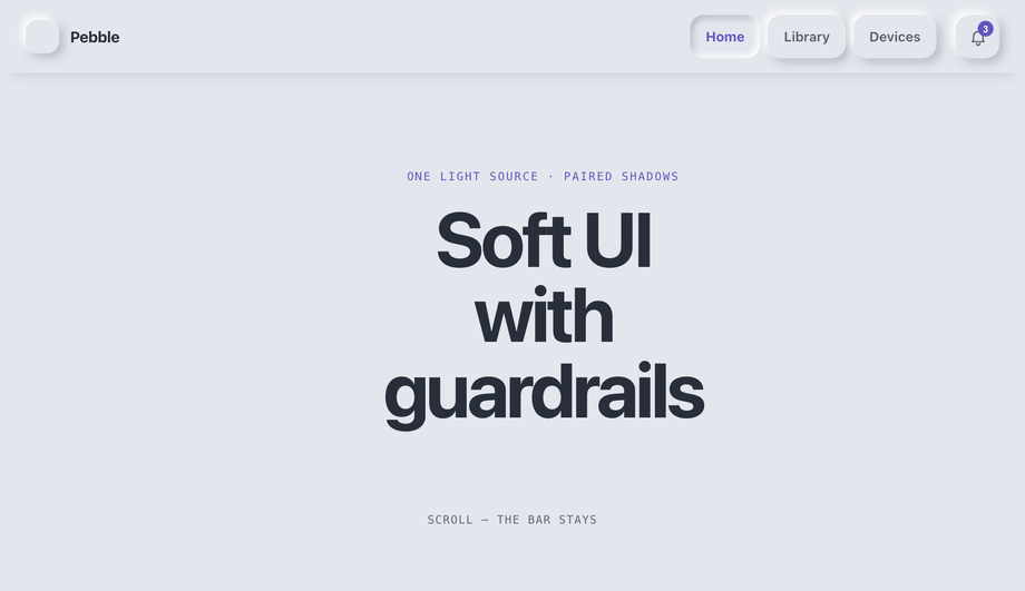 Neumorphic Sticky Navigation Bar (Soft-UI Inset/Outset Shadows) — preview