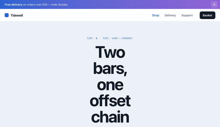 Sticky Announcement Bar Stacked Above Sticky Nav (Dual-Stick) — preview